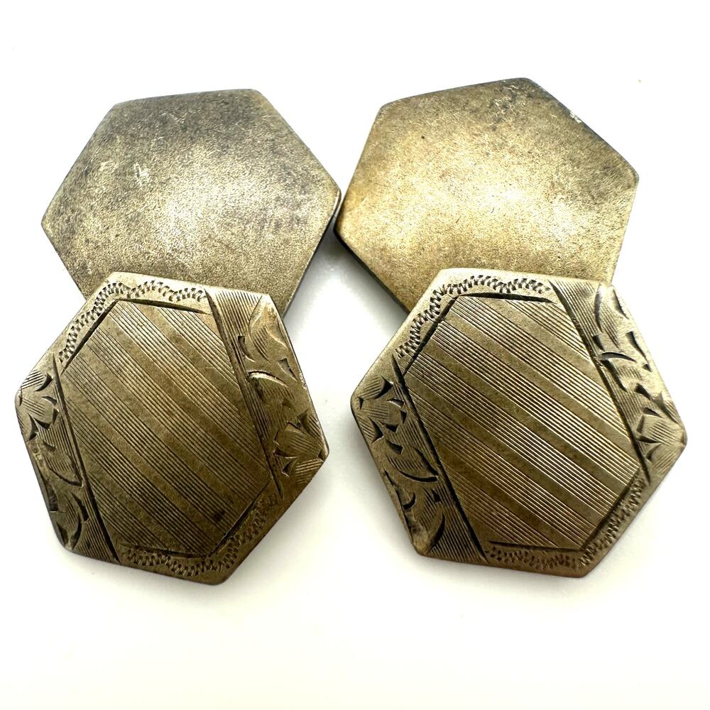 S&S antique Edwardian Art Deco champagne gold tone cufflinks cuff links